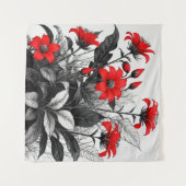 Rode bloem op zwart wit Plant Wandkleed (Voorkant (horizontaal))