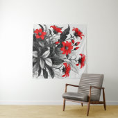 Rode bloem op zwart wit Plant Wandkleed (In Situ (horizontaal))