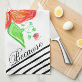 Rode bloem op zwarte en witte streep handdoek (Quarter Fold)