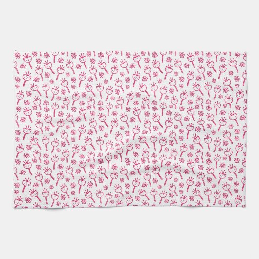 Rode Bloem Patroon Keuken Handdoeken (Horizontaal)