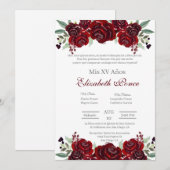 Rode bloem Quinceanera uitnodiging (Voorkant / Achterkant)