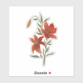 Rode bloem, tijgerlelie, bloemen en bladeren sticker