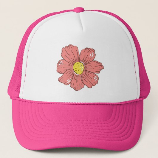 Rode bloem trucker pet (Voorkant)