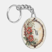 Rode bloem Twig krans bladeren rode bessen Sleutelhanger (Voorkant Links)