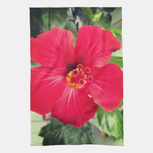 Rode bloem van Hibiscus Rosa-sinensis Theedoek (Verticaal)