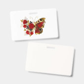 Rode bloem vlinder met rode rozen badge (Voor- en achterkant)