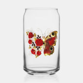 Rode bloem vlinder met rode rozen blikvorm glas (Achterkant)