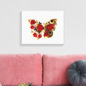Rode bloem vlinder met rode rozen canvas afdruk (Insitu (Woonkamer))