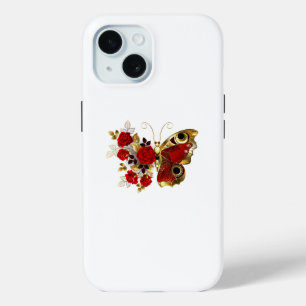 Rode bloem vlinder met rode rozen iPhone 15 case