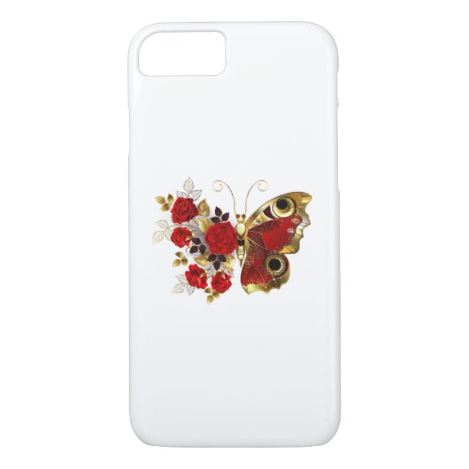 Rode bloem vlinder met rode rozen Case-Mate iPhone case (Achterkant)