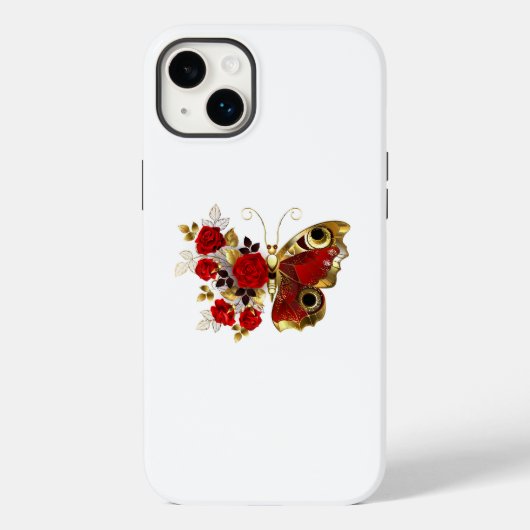 Rode bloem vlinder met rode rozen Case-Mate iPhone case (Achterkant)