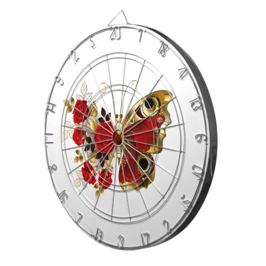Rode bloem vlinder met rode rozen dartbord (Voorkant Rechts)