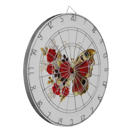 Rode bloem vlinder met rode rozen dartbord (Voorkant Links)