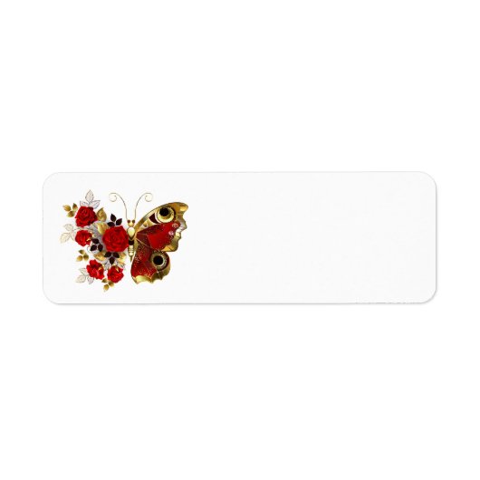 Rode bloem vlinder met rode rozen etiket (Voorkant)