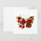 Rode bloem vlinder met rode rozen feestdagenkaart (Voorkant / Achterkant)