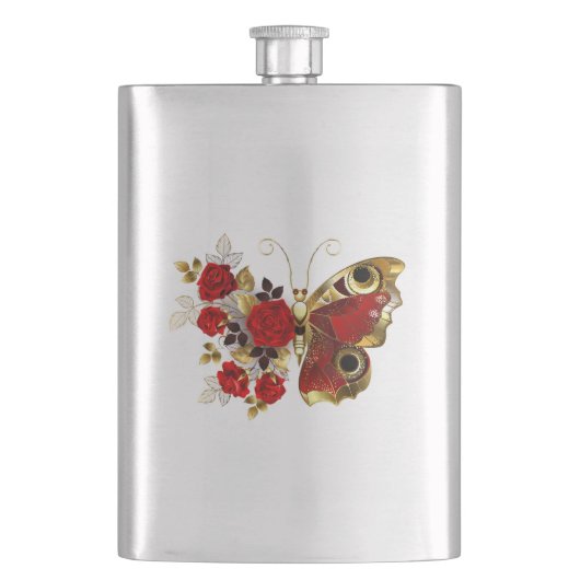 Rode bloem vlinder met rode rozen flacon (Voorkant)