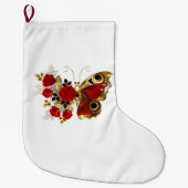 Rode bloem vlinder met rode rozen grote kerstsok (Voorkant)