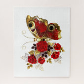 Rode bloem vlinder met rode rozen legpuzzel (Verticaal)