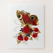 Rode bloem vlinder met rode rozen legpuzzel (Verticaal)