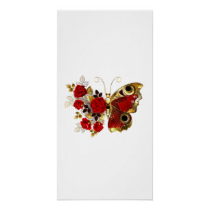 Rode bloem vlinder met rode rozen perfect poster