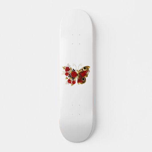 Rode bloem vlinder met rode rozen persoonlijk skateboard (Voorkant)