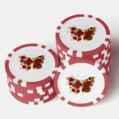 Rode bloem vlinder met rode rozen poker chips (Opstapeling)