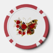Rode bloem vlinder met rode rozen poker chips (Achterkant)