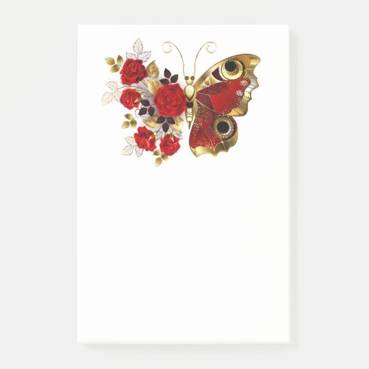 Rode bloem vlinder met rode rozen post-it® notes (Voorkant)