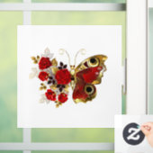 Rode bloem vlinder met rode rozen raamsticker (Huis)