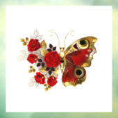 Rode bloem vlinder met rode rozen raamsticker (Vel 3)