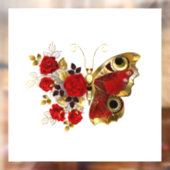 Rode bloem vlinder met rode rozen raamsticker (Vel 2)