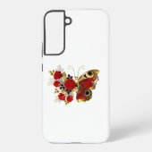 Rode bloem vlinder met rode rozen samsung galaxy hoesje (Achterkant)