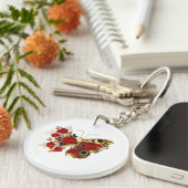 Rode bloem vlinder met rode rozen sleutelhanger (Voorkant Rechts)