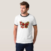 Rode bloem vlinder met rode rozen t-shirt (Voorkant volledig)