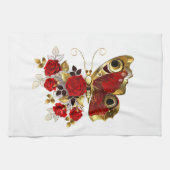 Rode bloem vlinder met rode rozen theedoek (Horizontaal)