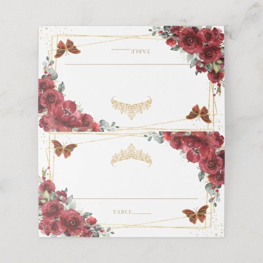 Rode Bloem Vlinders Quinceañera 16e Verjaardag Plaatskaartje (Buitenkant ongevouwen)