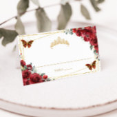 Rode Bloem Vlinders Quinceañera 16e Verjaardag Plaatskaartje