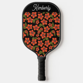 Rode bloem waterverf aangepaste naam pickleball paddle