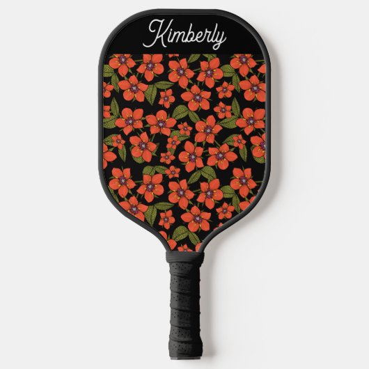Rode bloem waterverf aangepaste naam pickleball paddle (Voorkant)