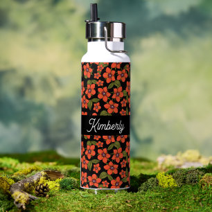 Rode bloem waterverf monogram naam waterfles