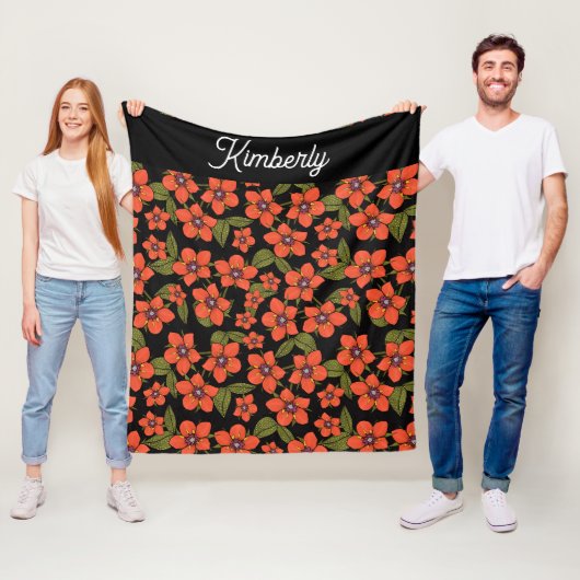 Rode bloem waterverf naam fleece deken (In situ)