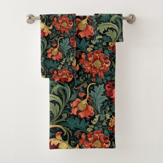 Rode bloem William Morris print Bad Handdoek (Insitu)