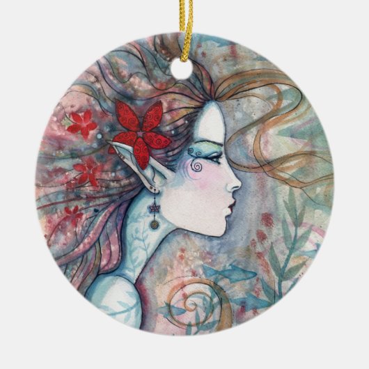 Rode Bloem Zeemeermin Ornament (Voorkant)