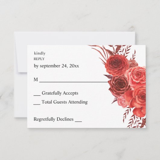 Rode bloem zonder maaltijd RSVP 2 Kaartje (Voorkant)