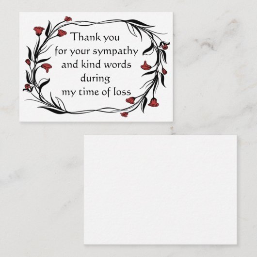 Rode Bloem Zwart Blad Dank u kaart Notitiekaartje (Voorkant / Achterkant)