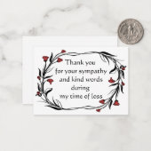 Rode Bloem Zwart Blad Dank u kaart Notitiekaartje (Voorkant / Achterkant in situ)