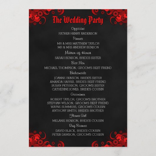 Rode Bloem Zwarte Schoolbord Gotisch Huwelijksprog Programmakaart (Achterkant)