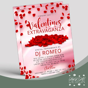 Rode bloemblaadjes Roze Valentijnsdag Extravaganza Flyer