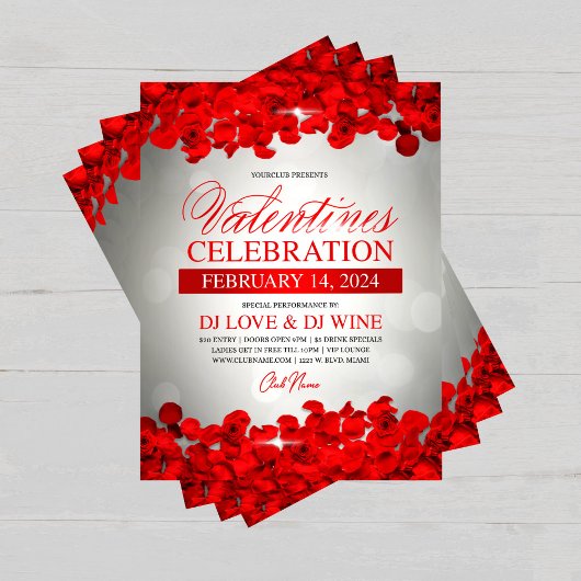 Rode Bloemblaadjes & Rozen Valentijnsdag Evenement Flyer