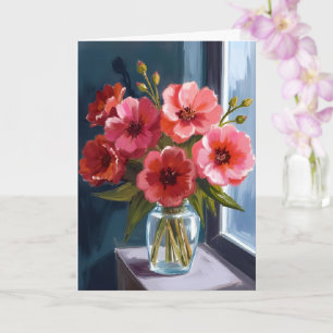 Rode bloemboeket vaas aquarel schilderij kaart
